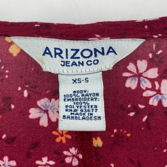 Arizona Rayon Ditzy Floral Deeo Red Floral Navy Embroidered Kimono Womens Small - Picture 5 of 6